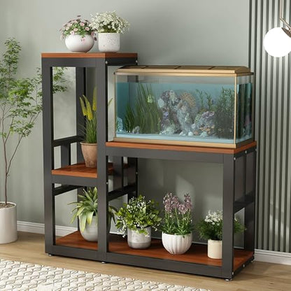 Aquarium Stand, Terrarium Stand, With Storage Shelf, Heavy-Duty Reptile Enclosure Stand, Suitable For Home And Office Use, Ideal For Reptiles, Turtles,Fish(Black+Teak,23.6x15.7in)
