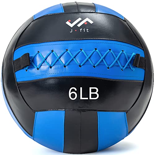 JFit Wall Ball – Premium Soft Weighted Exercise Ball for Strength, Conditioning, Gym & Home Workouts, 4-30 LB - color: Blue/Black, style: 6-Pound