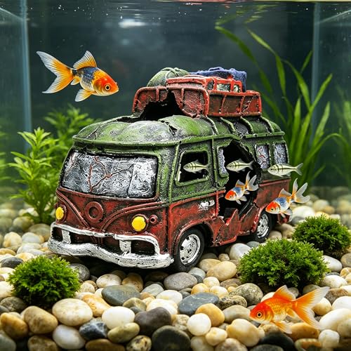 Aquarium Resin Ornament Car Wreckage for Fish Tank Underwater Landscape Decoration Hiding Cave Hideouts House Plants Supplies Decor Accessories