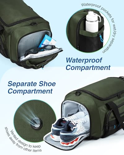 BAGSMART 4-IN-1 Gym Bag for Women Men, TSA Duffle Bag for Travel - color: Green