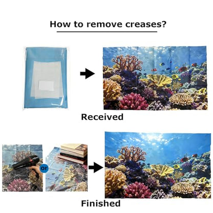 4 Pack Aquarium Background, 36x18 Inch Polyester Cloth Decor for Fish Tank, Set of Undersea Coral Rock & Plant Décor Backgrounds, Aquatic Themed Decorations