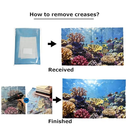 4 Pack Aquarium Background, 24x12 Inch Polyester Cloth Decor for Fish Tank, Set of Undersea Coral Rock & Plant Décor Backgrounds, Aquatic Themed Decorations