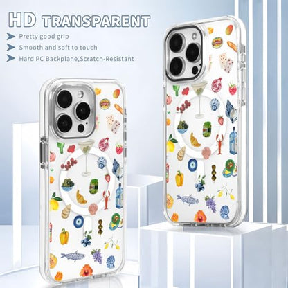 Cases for iPhone 14 Pro Max,Compatible with MagSafe,Classic Clear Shockproof Protection Magnetic Phone Case - Aesthetic Fruit Lily Flower Fish