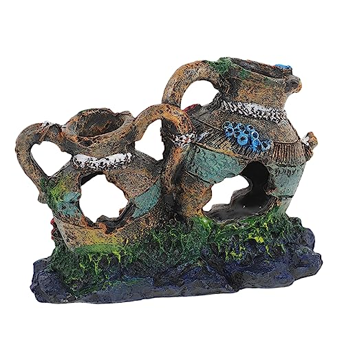 Ipetboom Aqua Hideout Vase Decor Fish Tank Decor Fish Tank Ornaments Safe Aquarium Cave Underwater Resin Barrel Ornament Broken Pot Shaped Shrimp Hideout Binaural Decorate Pet House