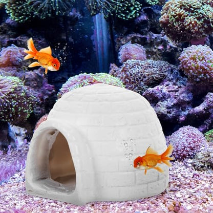 DECHOUS Igloo Figurine for Fish Tank 3.81X3.34X2.83In Resin Aquarium Decor Hideout for Fish and Shrimp Simulated Ice House Model Polar Landscape Ornament