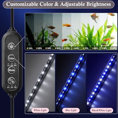 Dirvin 11W LED Fish Tank Light with Timer, Submersible Aquarium Light, 24/7 Mode Sunrise-Daylight-Moonlight and 3 Colors Adjustable Brightness, Auto On/Off, 22.8in - size: 22.8in