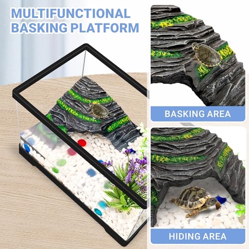 GOZILLA Mini Turtle Tank Kit with Adjustable Lamp, Upgrade PC Hermit Crab Tank, Small Turtle Starter Kit with Lid, Resin Hideout for Baby Turtles and Crabs (11.8×7.24×7.1''/Black Kit) - color: Black-HIll