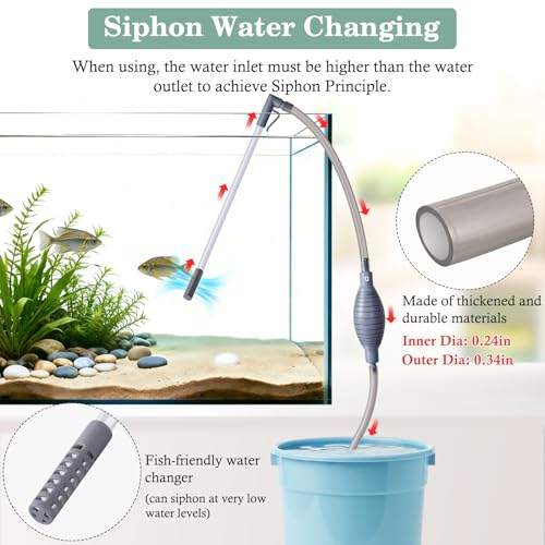 AOZU 3-in-1 Aquarium Vacuum Gravel Cleaner, Adjustable Fish Tank Siphon Cleaner, Aquarium Water Changer and Sand Washer Kit with Hand Siphon Hose & Extension Tube