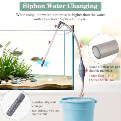 AOZU 3-in-1 Aquarium Vacuum Gravel Cleaner, Adjustable Fish Tank Siphon Cleaner, Aquarium Water Changer and Sand Washer Kit with Hand Siphon Hose & Extension Tube