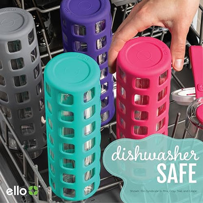 Ello Syndicate Glass Water Bottle with One-Touch Flip Lid, Grey , 20-ounce - color: Grey, size: 20 Ounces