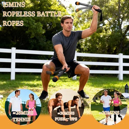 Ropeless Battle Ropes for Home Gym, Cordless Battle Rope for HIIT & Cardio (Black with Ring) - style: Black with ring