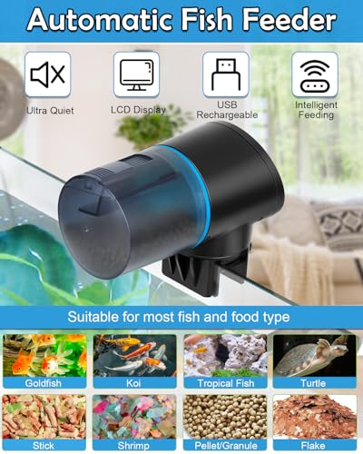 Automatic Fish Feeder for Aquarium - Rechargeable Fish Food Auto Dispenser Vacation Turtle Feeder with USB Charger Cable，LCD Screen, Customized Schedule (Blue) - color: Blue