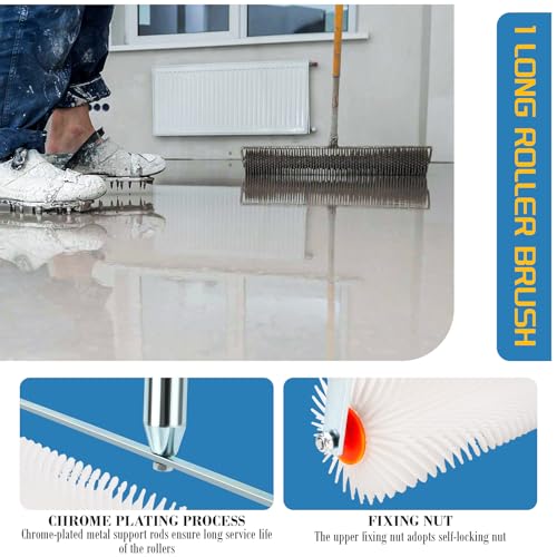Self Leveling Concrete Tools, Spiked Roller for Self Leveling Epoxy Floor Tool Kit - Cement Leveling Tools with Roller Brush, Spike Shoes, Stainless Steel Scraper Self-Leveling Rake