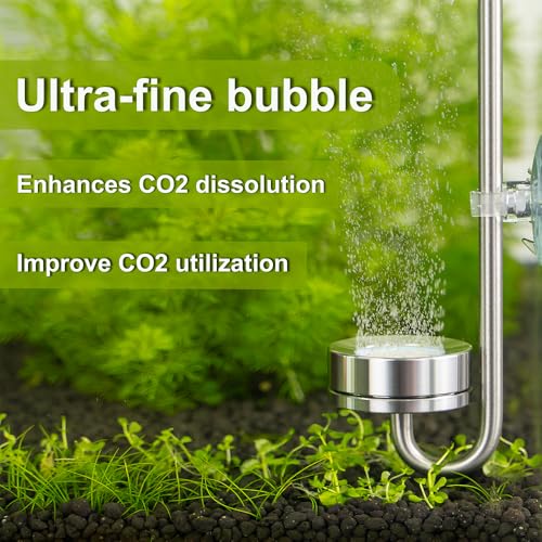 LINLAN 15.75in 304 Stainless Steel CO₂ Diffuser, Frosted Matte Material(One-Piece Molding), Equipped with Silicone Suction Cup + Replacement Diffusion Disc, Suitable for Rimless Planted Aquariums - size: 15.75in