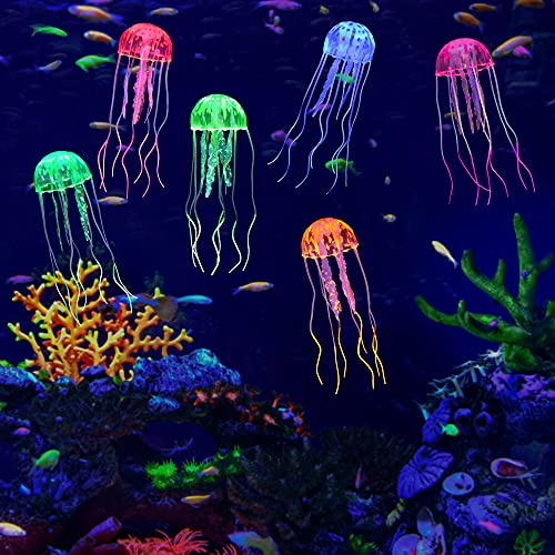 6 Pack Glow Jellyfish Floating Fish Tank Decorations Glowing Effect Silicone Simulation Jellyfish Ornament Aquarium Decorations (6 Colors) - color: 6 Colors Jellyfish