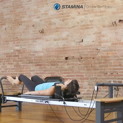 Stamina Products AeroPilates Board Reformer with Oak Wood Base – Studio Grade for Home Use with Cardio Rebounder, Adjustable Foot Bar, 4 Resistance Springs, and Workout DVD - style: AeroPilates Pro XP 556 Home Pilates Reformer with Free-Form Cardio Reboun