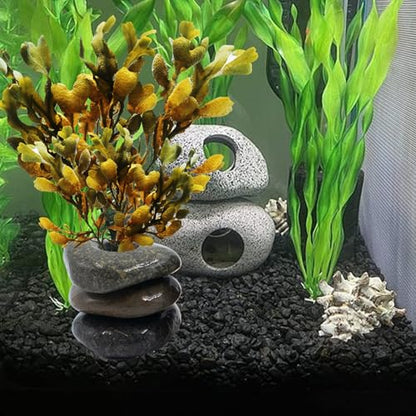 6 Pcs Natural River Stone Plant Weights for Fish Tank, Pebble Aquatic Plants Fixed Ring, Unique Anti-Floating Decorative River Rock Anchors for Aquarium Landscape Decoration (0.79'' Hole Diameter)