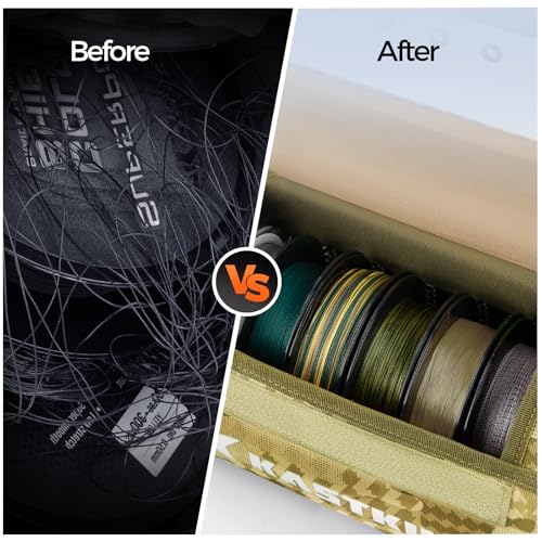KastKing BaitSpace Line Management Bag, Fishing Line Storage Bag with Water Resistant Nylon, Clear View Window, Removable Divider, Tangle-free Leader Line Holder - color: F: Khaki Camo-Large