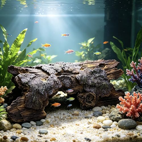 Teaeeno Faux Log Fish Cave, Predator Control and Decorative Shelter for Koi and Fish, Ponds, Aquariums, Aquarium Décor Ornaments (Brown)