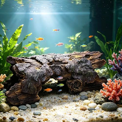 Teaeeno Faux Log Fish Cave, Predator Control and Decorative Shelter for Koi and Fish, Ponds, Aquariums, Aquarium Décor Ornaments (Brown)