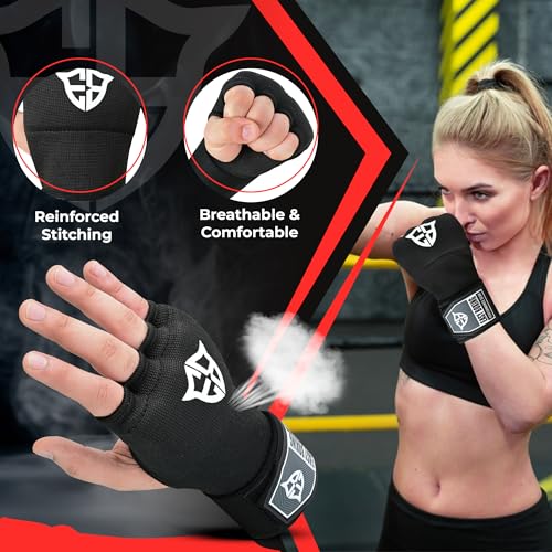 Inner Gel Gloves, Hook and Loop Closure, Breathable Wrist Wraps for Boxing and MMA Training, Black, 75cm - size: Large-X-Large