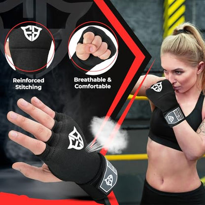Inner Gel Gloves, Hook and Loop Closure, Breathable Wrist Wraps for Boxing and MMA Training, Black, 75cm - size: Large-X-Large