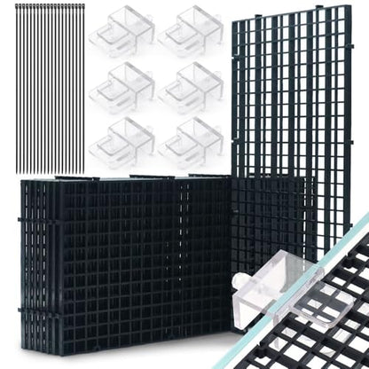 LINLAN Fish Tank Anti-Jump Set, Aquarium Lid, 8 Pieces Plastic Grid with 6 Brackets and 20 Cable Ties, Cover for Rimless Aquarium