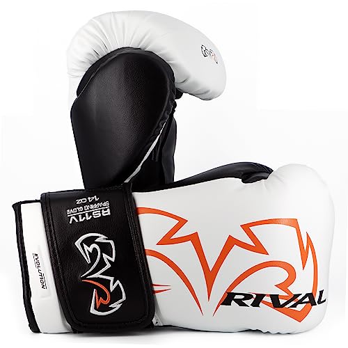 RIVAL Boxing RS11V Evolution Sparring Gloves, Extra-Thick 2” Padding, V-Strap Wrist Lock 2 System, Large Hand Compartment, and 15 Degree Angle Cuff - color: White, size: 16 oz.