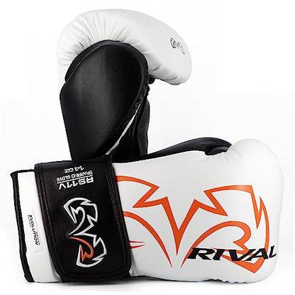 RIVAL Boxing RS11V Evolution Sparring Gloves, Extra-Thick 2” Padding, V-Strap Wrist Lock 2 System, Large Hand Compartment, and 15 Degree Angle Cuff - color: White, size: 16 oz.