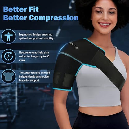 Comfytemp Shoulder Ice Pack Wrap, Shoulder Brace for Shoulders Pain Relief | FSA Eligible HSA, 2 Gel Ice Packs for Injuries Reusable, Cold Therapy for Rotator Cuff Recovery, Post-Surgery Recovery