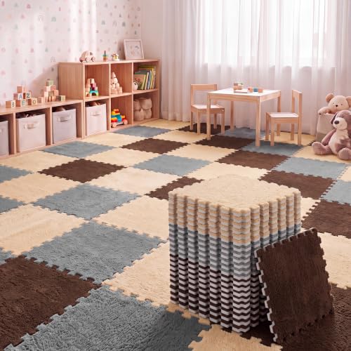 Amylove 36 Pc Foam Interlocking Carpet Tiles,Gray, Apricot, Dark Brown - color: Gray, Apricot, Dark Brown
