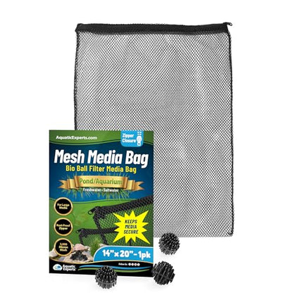 Aquatic Experts Mesh Media Bags – Large Hole 1/8" Mesh with Rustproof Plastic Zipper for Bio Balls & Large Filter Media (14" x 20", 1 Pack)