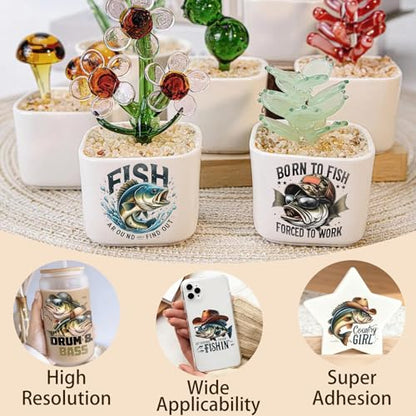 Fishing Enthusiast 4 PCS UV DTF Stickers, Suitable for 16 oz Insulated Mugs, Glass Jars, Mugs, Laptops, and Tables High Adhesion Cup Wraps