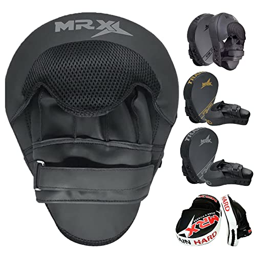 Punching Mitts MMA Muay Thai Boxing Pads, Gel Tech Leather Curved Focus Mitts, Training Hand Pads Sparring Martial Arts Karate Dojo Target Strike Shield - color: Black/Silver