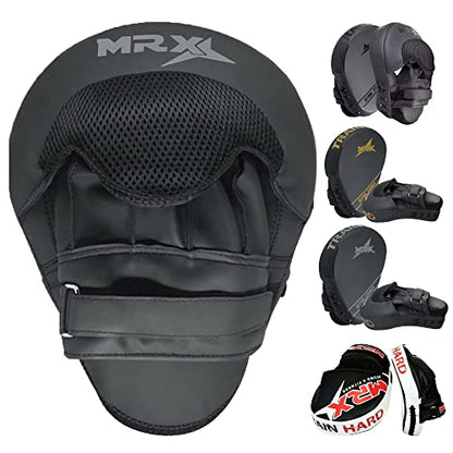 Punching Mitts MMA Muay Thai Boxing Pads, Gel Tech Leather Curved Focus Mitts, Training Hand Pads Sparring Martial Arts Karate Dojo Target Strike Shield - color: Black/Silver