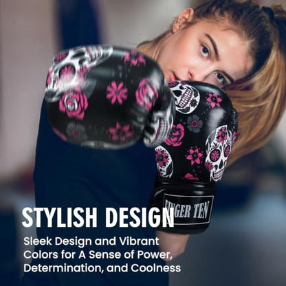 FINGER TEN Stylish Pattern Boxing Gloves Women 8-16 oz - color: Black Printed, size: 14 oz