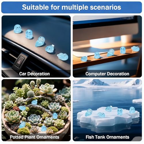 40Pcs Glow in Dark Mini Resin Seal Figurines - 5 Styles Luminous Sea Animals for Terrarium Decor, Fairy Garden, Aquarium, Small Resin Animals with Storage Box