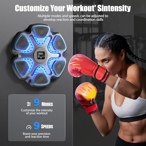 Music Boxing Machine, Boxing Machine Wall Mounted Music with Gloves, Electronic Boxing Target for Adults, Smart Boxing Training Equipment, Boxing Machine for Home and Gym - color: Black
