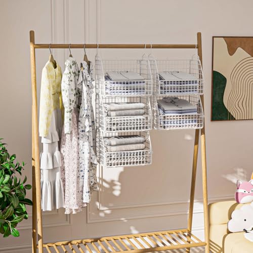 Hanging Closet Organizer and Storage, Clothes Hanging Shelves Wire Baskets for Clothing Sweaters Purse Handbags Shoes White 5 Tier - color: White-5pcs