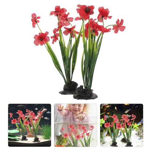 Toyvian Artificial Aquarium Plants, 2pcs Small Purple Crimson Fake Water Grass Plastic Decor Fish Tank Ornaments for Desktop Betta Fish Accessories