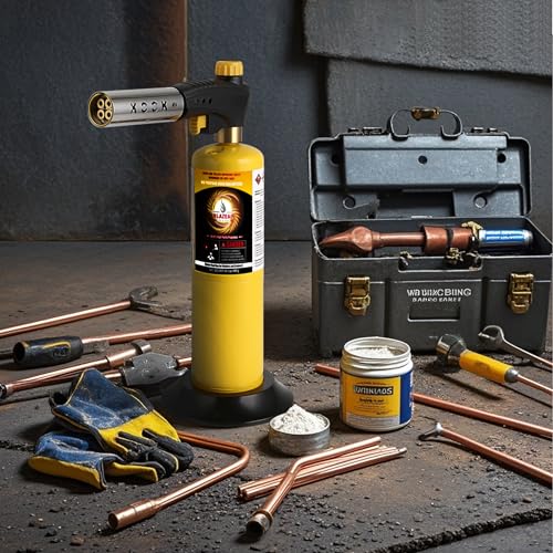 BLAZEAL Propane Torch Kit with 2x MAPP Gas,4-Flame Blow Torch Head with Propane Tank Base for MAP Gas,Work in All Angle,Trigger Start Torch Gun for Welding Brazing Soldering Grill Camping Cooking Food