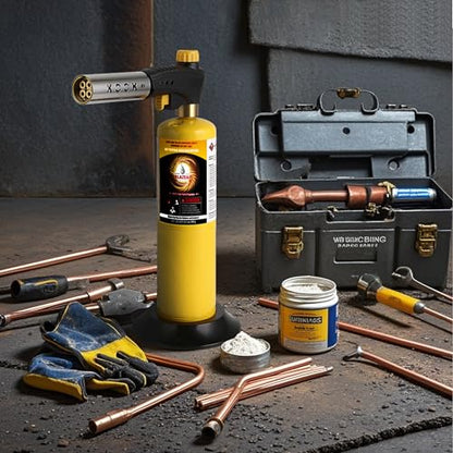 BLAZEAL Propane Torch Kit with 2x MAPP Gas,4-Flame Blow Torch Head with Propane Tank Base for MAP Gas,Work in All Angle,Trigger Start Torch Gun for Welding Brazing Soldering Grill Camping Cooking Food