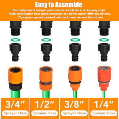 28'' Stainless Steel Replacement Sprayer Wand Set, Adjustable Metal Sprayer Wand with 2 Extension Wand & 1 Hose & 4 Gaskets & 2 Hose Connect and 4 Quick Connect, Leak-Proof & Ideal for Yard