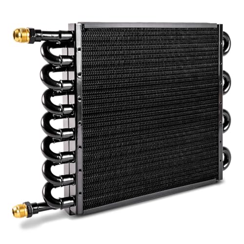 BARTOO 1/2" Transmission Cooler, Aluminium alloy 16 Pass Tube and Fin Universal Oil Cooler Kit Air Compressor Aftercooler (Black) - color: Black, size: 16 Pass
