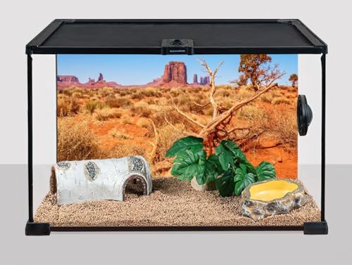 36X18 Inch Withered Tree & Rock Desert Terrarium Backdrop - Arid Sandstone Habitat Background Durable Polyester Reptile Tank Decor for Dry Climate Species - size: 36X18in