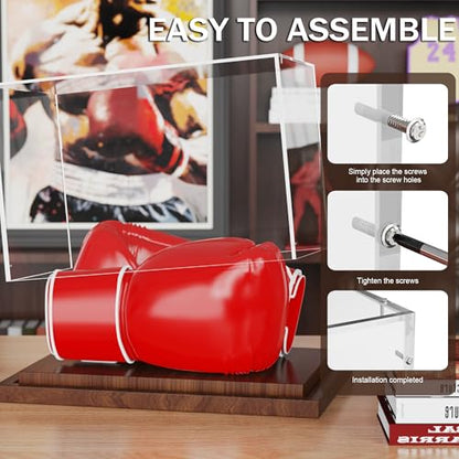 VGMiu Boxing Glove Display Case with Wood Base Acrylic Boxing Glove Case - size: Boxing Glove Case