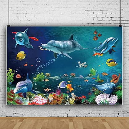 Yeele 5x3ft Ocean Dolphin Backdrop Under The Sea Coral Fish Photography Background Underwater World Aquarium Decoration Banner Photo Booth Studio Prop