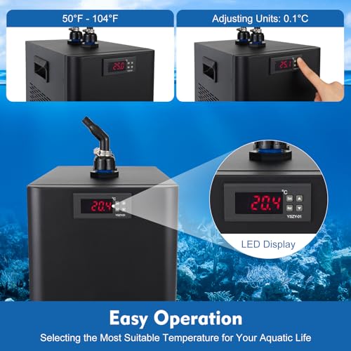 110V 60HZ Quiet Aquarium Chiller, 42Gal 1/10 HP Water Cooler Refrigeration Compressor Home Use Fish Coral Shrimp with Pump and Pipe Water Chiller for Ice Bath Shrimp Aquarium