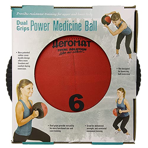 AEROMAT Dual Grip Power Medicine Balls for Abdominal Training and Rotational Movements - 9" Diameter - Weights Color-Coded - style: 6 lbs - Black/Red