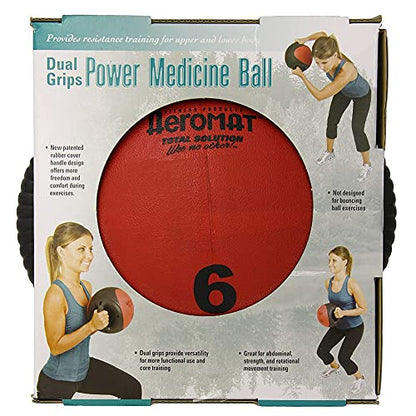 AEROMAT Dual Grip Power Medicine Balls for Abdominal Training and Rotational Movements - 9" Diameter - Weights Color-Coded - style: 6 lbs - Black/Red